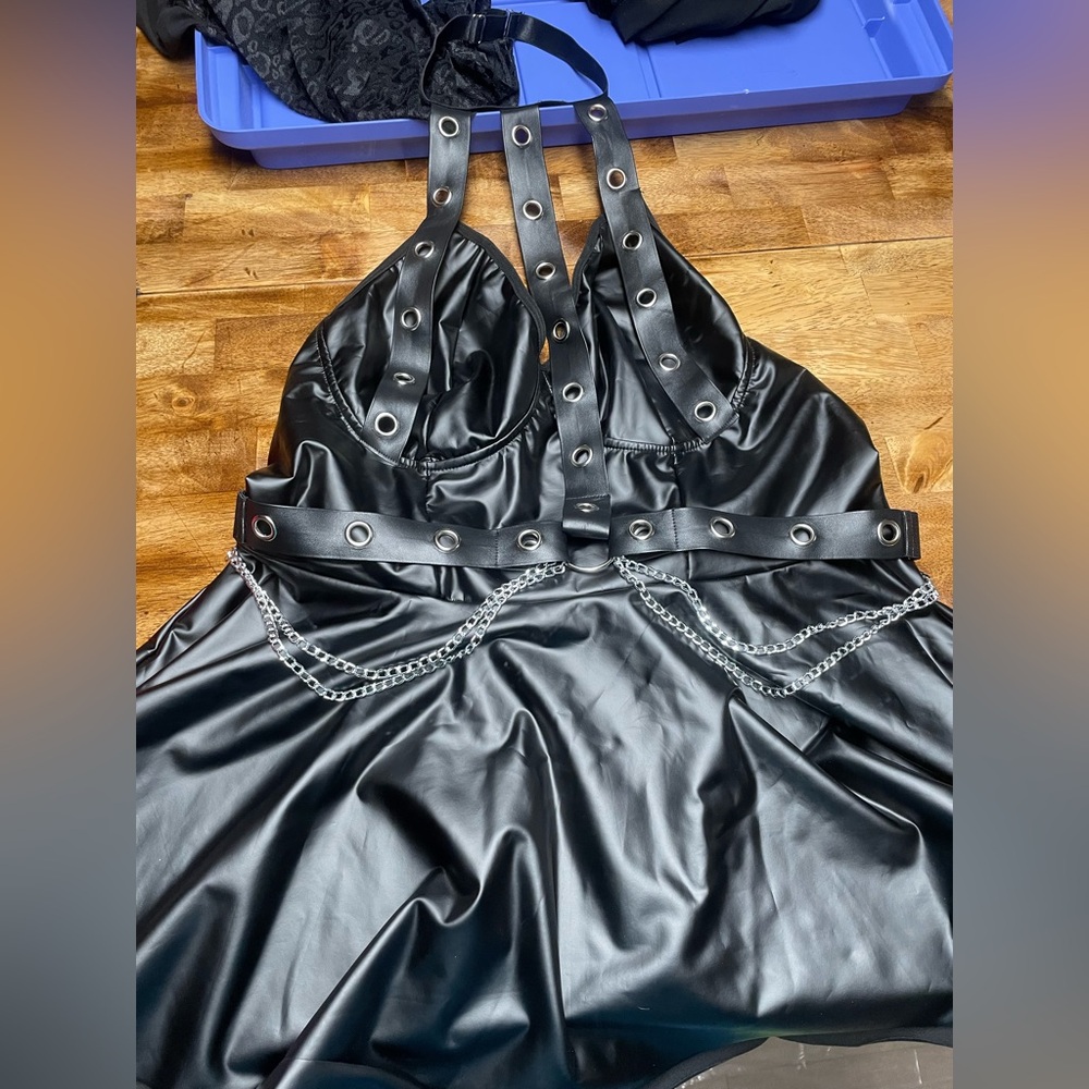Ladies pleather sexy playful mini dress/lingerie